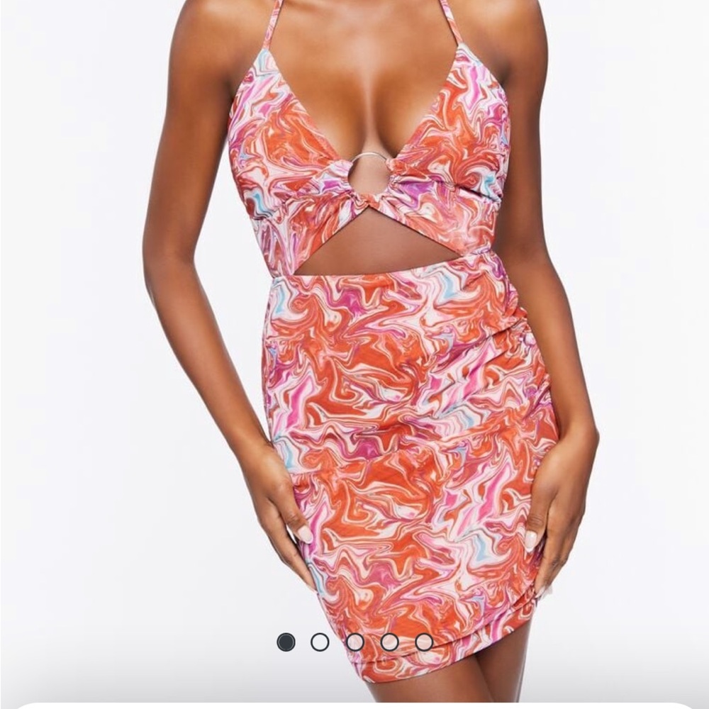 Y2K Mini Dress tie dye mesh lined cut out bodycon sundress